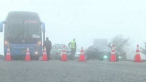 Visibility is low due to heavy fog, motorways are closed at various places