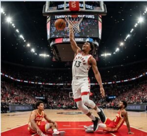 Rookie center's breakout match, Raptors beat Hawks for second straight time