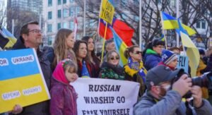 Ukrainian Canadian Congress rally in Calgary, protest against Russian attacks